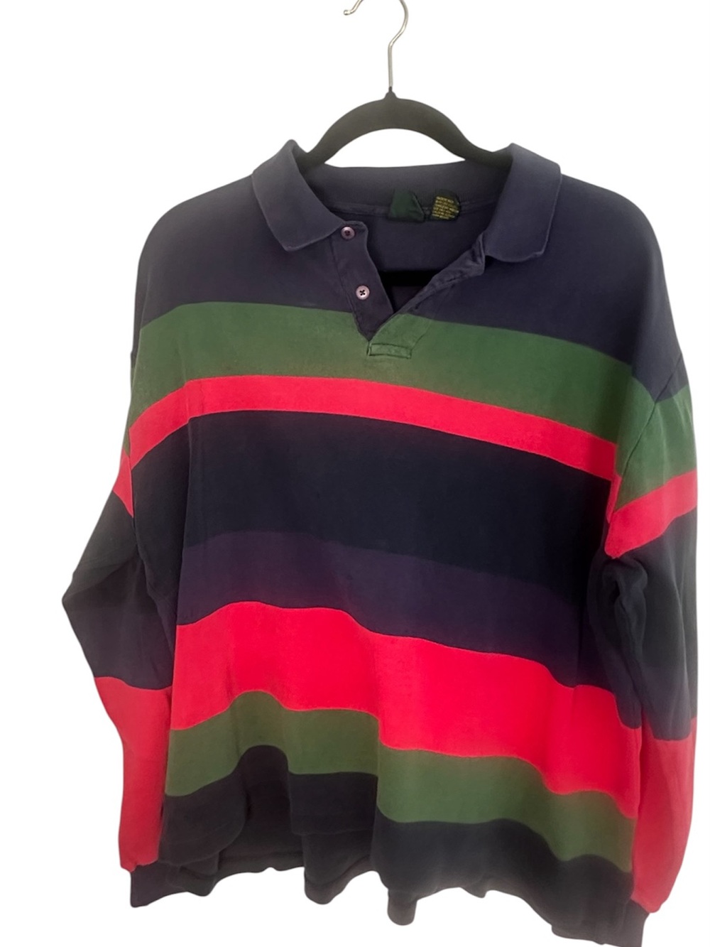 Vintage Club Room Mens Blue Green Red Rugby‎ Long Sleeve Polo Sz XL